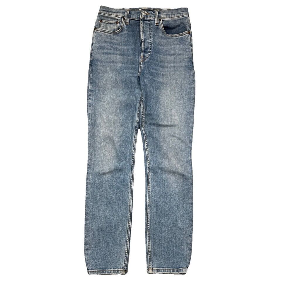 Re/Done High Rise Ankle Crop Jeans 27 (27x27.5) Blue Button Fly Denim Womens